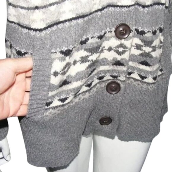 EDDIE BAUER Cardigan Sweater, M, Aztek, Stripe, Gray/White, Pockets, Washable - Picture 4 of 12